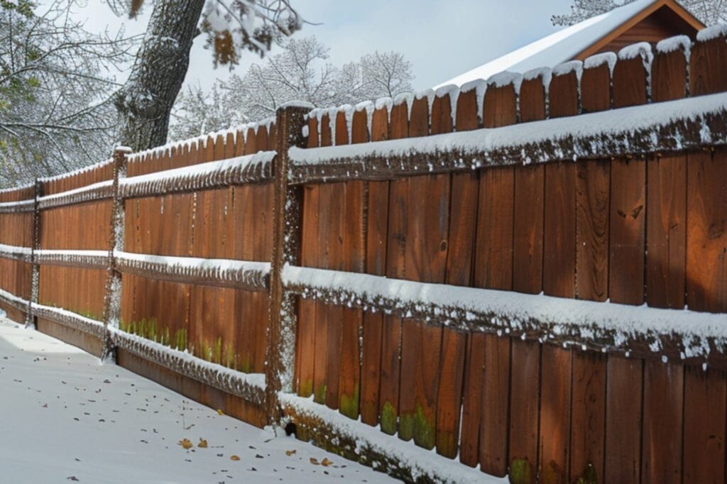 A Red Wood Fence in Winter